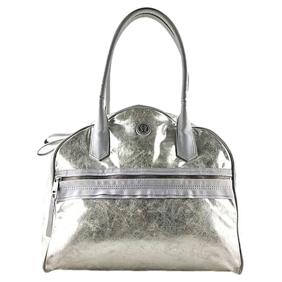 lululemon athletica Handbags - Lululemon Sweat Once A Day Bag Silver Gold Metallic Travel Gym Yoga Weekender